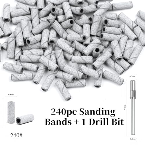 240Pcs Nail Drill Bits, 240 Grits Sanding Bands For Nail Drill with 3.1mm Mandrel Bits, Mini Sanding Bands for Acrylic Nails Gel Manicures and Pedicures (White) - color: 240pc White, size: 240 Grit