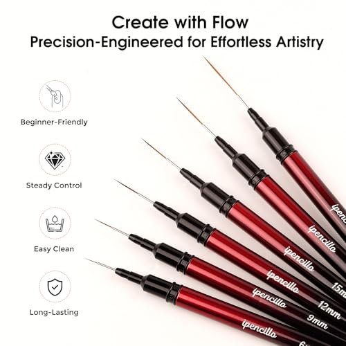 Nail Art Brushes, Nail Liner Brushes, 6Pcs Fine Nail Art Brushes - color: Black
