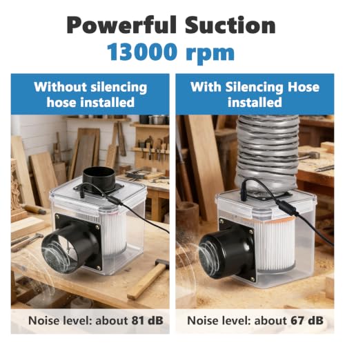 Portable Desktop Woodworking Dust Collector, 13000rpm Adjustable Airflow