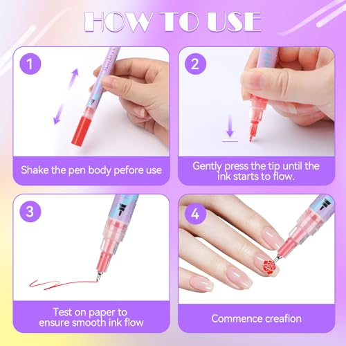 PFARRER 15 Colors Nail Art Pens Set, 0.5mm Fine Tip, Quick Dry - size: 15-piece set