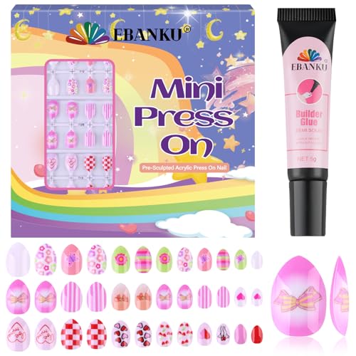 EBANKU 72Pcs Press on Nail Kids, 3 Pack Pink Children Fake Nail - color: Pink 3 Pack