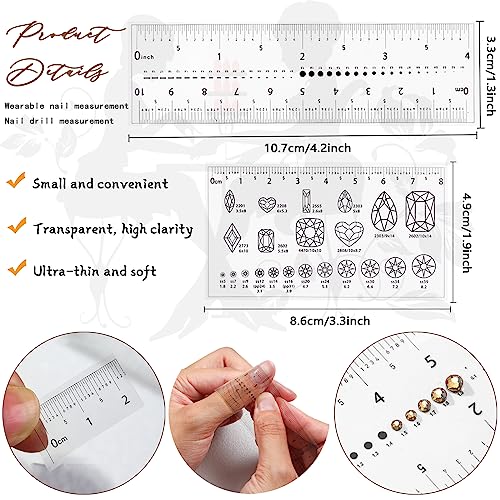 4-Piece Nail Measurement Ruler with Rhinestones - Measuring Tool for Acrylic Nails and DIY Manicure
