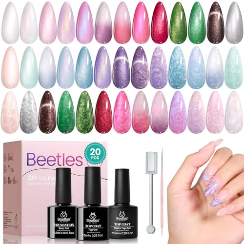 Beetles Pastel Gel Nail Polish Set, 20 Color Magnetic Cat Eye Shimmer - color: 20-Pearl Cat Eye Gel Nail
