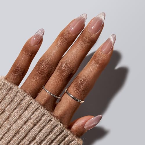 BTArtboxnails Brown French Tip Press On Nails, Medium Almond Nails, 150Pcs - color: French Cat Eye - Medium Almond