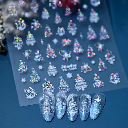 Laser Silver White Glitter Star Christmas Tree Christmas Nail Stickers - color: Color 15