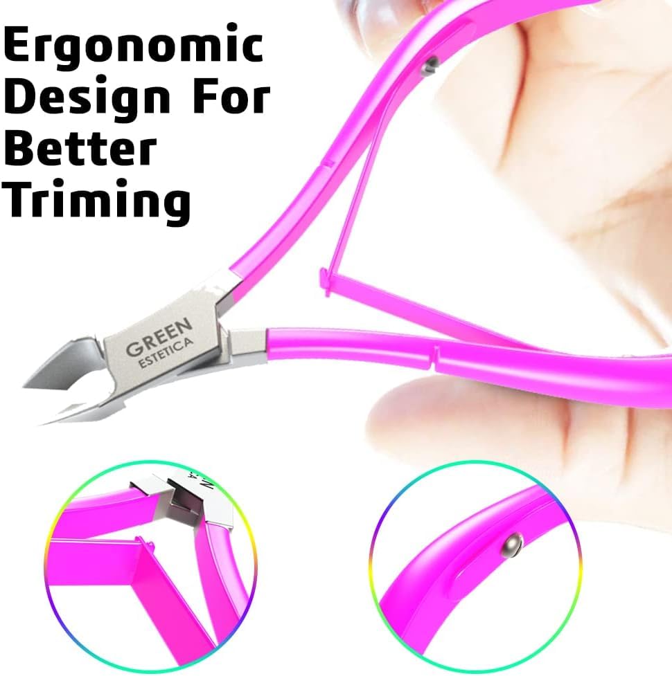 Professional Cuticle Trimmer & Nippers, Stainless Steel Nail Care Tool - color: Pink Nipper With Pusher - Pack 1