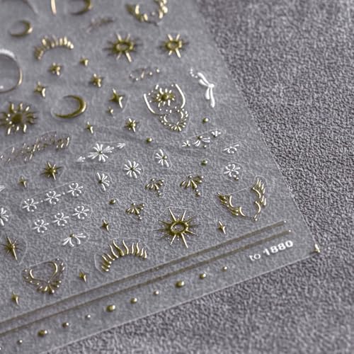 Bohemian Style Nail Art Stickers Self Adhesive - color: Gold Star & Moon