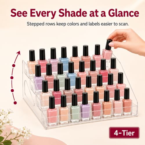 4-Tier Nail Polish Organizer, Clear PET Tabletop Display Rack - color: Clear - 4 Tier