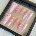 French Press On Nails Handmade Almond Long With Flower 10pcs - color: color08