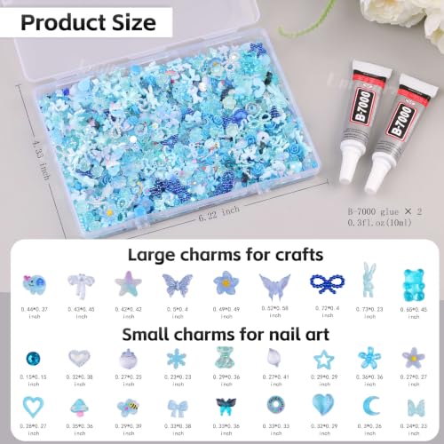 2000Pcs Junk 3D Nail Charms Bulk Y2k Cute Nail Gems for Nails Design Kit - color: Blue