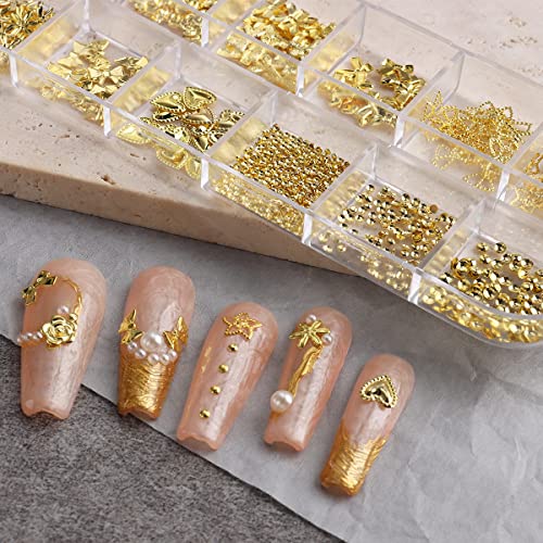 Fcozpjk 3D Metal Nail Charms Gold Silver Nail Beads Decorations - color: Gold