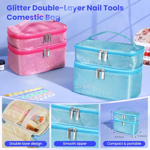 Nail Kit for Beginners, Acrylic Powder Liquid Set with Drill UV Lamp, Blue - color: Bling Blue