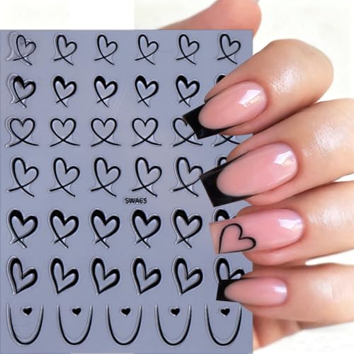 6 Sheets Heart Nail Stickers for Nail Art 3D Self-Adhesive Valentines Nail Art Stickers with Red Silver Gold Hollow Hearts Design Cute Love Heart Nail Decals DIY Manicure Decoration Kit for Women - style: Heart Nail Stickers-11