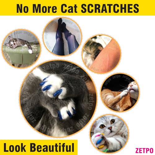 zetpo 80 pcs Cat Nail Caps | Cat Claw Covers | with Adhesives and Applicators (Silver, XS) - color: Silver, size: XS