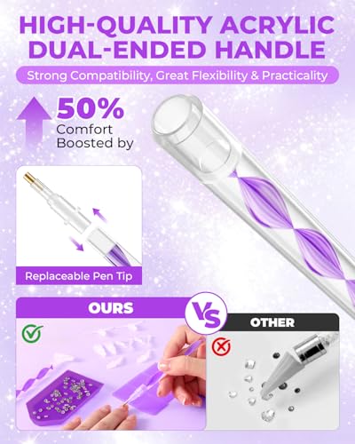 5.0 Pro Rhinestone Picker Tool Kit 16pcs, Bedazzling Pen | Diamond Art Tool - color: Deep Purple/White