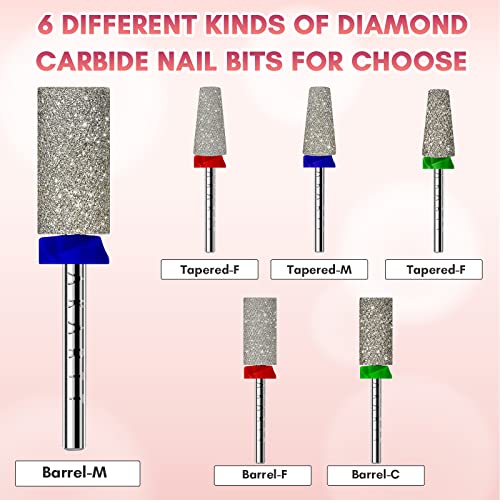 Makartt Nail Drill Bits - Large Barrel Carbide Diamond Sanding Bit for Nails Prep Shaping, Upgrade Drill Tips with Cross Teeth and Dust-Proof Ring for Manicure Salon Cuticle Remove, M #150 Grit - size: Diamond Barrel Bit-M