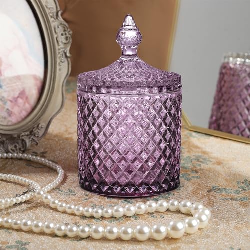 Joeyan 18oz Dark Purple Glass Jars with Lid,Embossed Candy Dishes,Diamond Faceted Glass Food Container,Decorative Jewelry Box Canisters,Colored Kitchen Bathroom Storage Organizer,Gifts for Buffet - color: Dark Purple