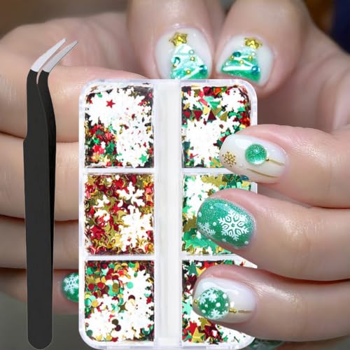 Christmas Tree Snowflakes Nail Art Sequins Xmas Star Glitter Flakes 6 Grids - color: Style06