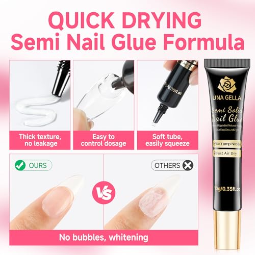 UNA GELLA No Lamp Needed Nail Glue for Press Ons 10ml*2pcs Super Strong
