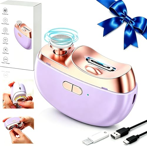 Electric Nail Clipper for Seniors, Automatic Nail Trimmer with LED Light - color: Purple