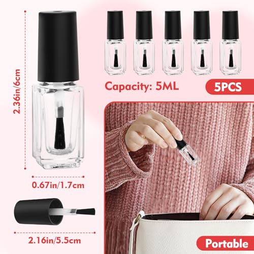 AHIER Empty Nail Polish Bottles with Brush Applicator Cap, 5ml, 5P