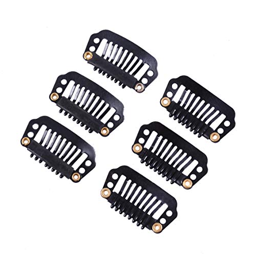 YANTAISIYU 24pcs/28mm 8-teeth Metal Wig Clips with Rubber Snap Clips for Wig Hairpiece Hair Extension Accessories (Black) - color: Black, style: 28mm