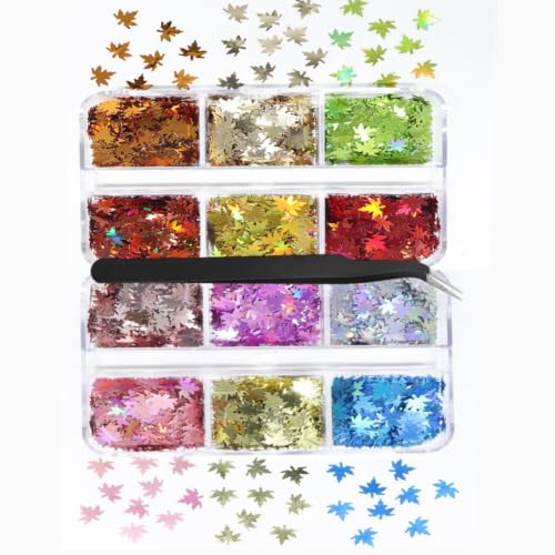 2Box 6Grids Maple Leaf Fall Nail Glitter - color: Color 1