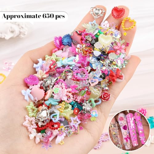 650PCS 3D Resin Nail Charms and Gems Colorful Flower Bow Butterfly Charms - color: Mixed Colors