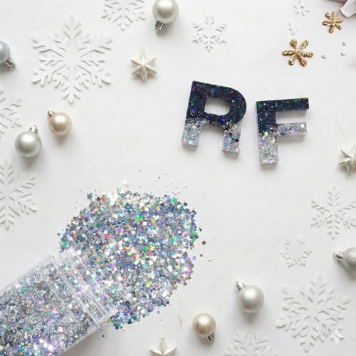 Renfio Holographic Glitter,Diamond Laser Silver Chunky for Epoxy Resin - color: Diamond Laser Silver