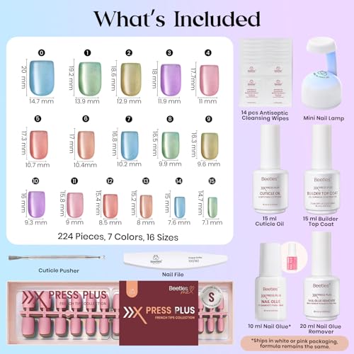 Beetles Cat Eye Nails Kit - 7 Colors Short Square Press On Nails, 224 Pcs - color: B - Bubble CatEye - S