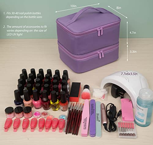 ButterFox Large Nail Polish Organizer Storage Case Holder, Fits Nail Lamp Dryer and 40-50 Bottles, Gel Nail Polish Kits Supplies Holder Bag (Lavender Purple, S (30-40)) - color: Lavender Purple, size: S (30-40 Slots)