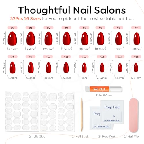 Modelones Red Cat Eye Press on Nails Almond, Halloween Short Fake Nails