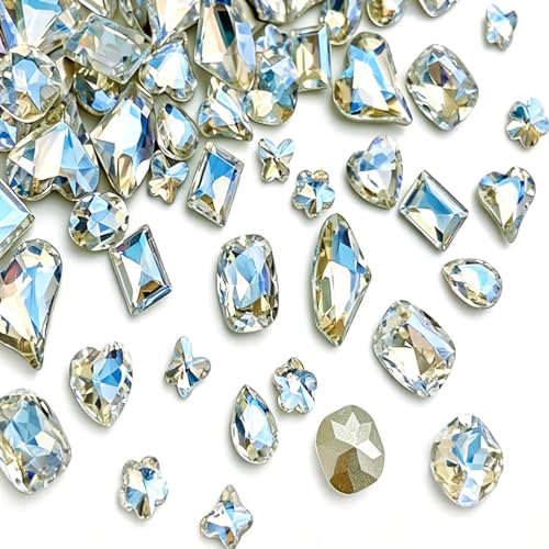 48 Pcs Big Mix Sizes Different Shape Nail Rhinestones 12 Styles 3D Glass Crystals Diamonds Love Distorts Heart Super Shiny Charms Gems Stones DIY Nail Art Decoration Craft Jewelry (Sparkle White) - color: Sparkle white