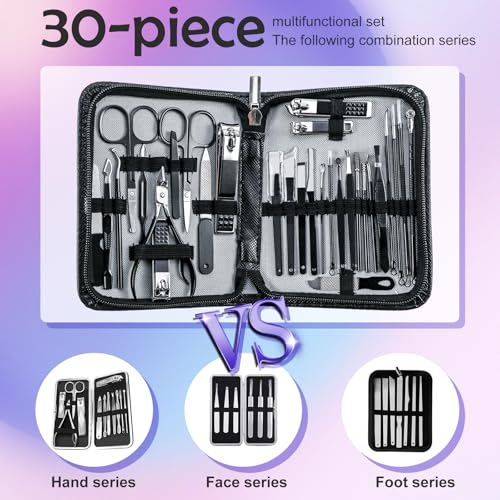 30Pcs Professional Manicure kit, Stainless Steel Nail Clipper set - color: 30 in 1 Black