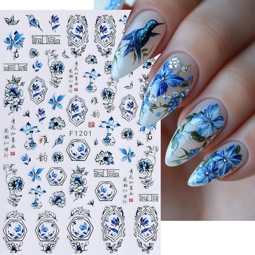 6 Pcs Flower Nail Stickers 3D Self-Adhesive Black Butterfly Nail Art Decals with Strawberry Floral Leaves Design Stickers Spring Summer Decals for Women - color: Floral