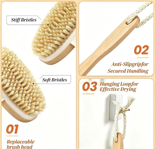 Toe Brush Scrubber & Long Handle Bath Brush with 2 Detachable Brush Heads
