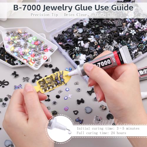 2000Pcs 3D Black Gothic Nail Charms Bulk Y2k Dark Nail Gems for Crafts Set - color: Black