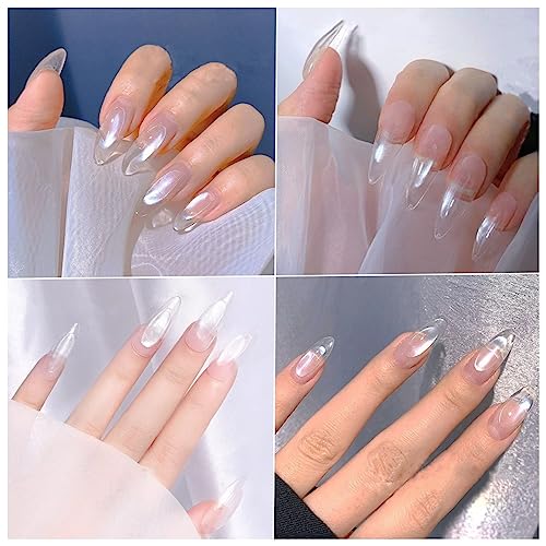 2Pcs Pearl Chrome Nail Powder - Ice Transparent Aurora, White Chameleon Iridescent Pigment for Nails - High Gloss Pearlescent Glitter (2pc White) - color: 2pc White