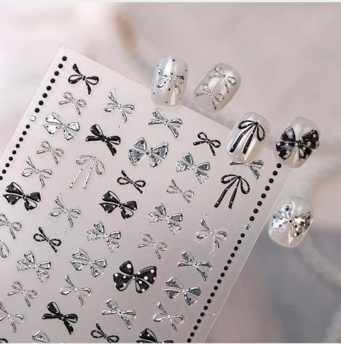 Black Silver Bow Nail Art Stickers - Cute, 3D Self-Adhesive - color: Color-06