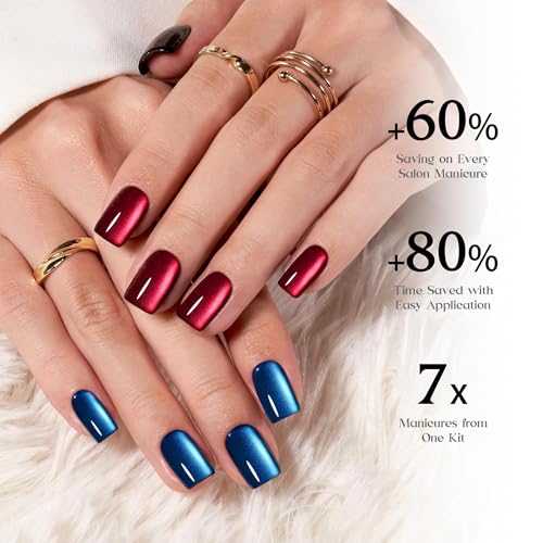 Beetles Cat Eye Nails - 7 Colors Short Square Press On Nails 224 Pcs - color: 1 - Galaxy CatEye - S