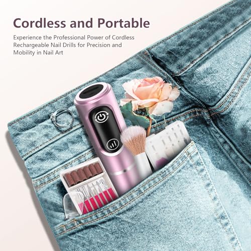TUOBEO Cordless Nail Drill Electric Nail File Kit, Rechargeable Efile Set - color: Pink