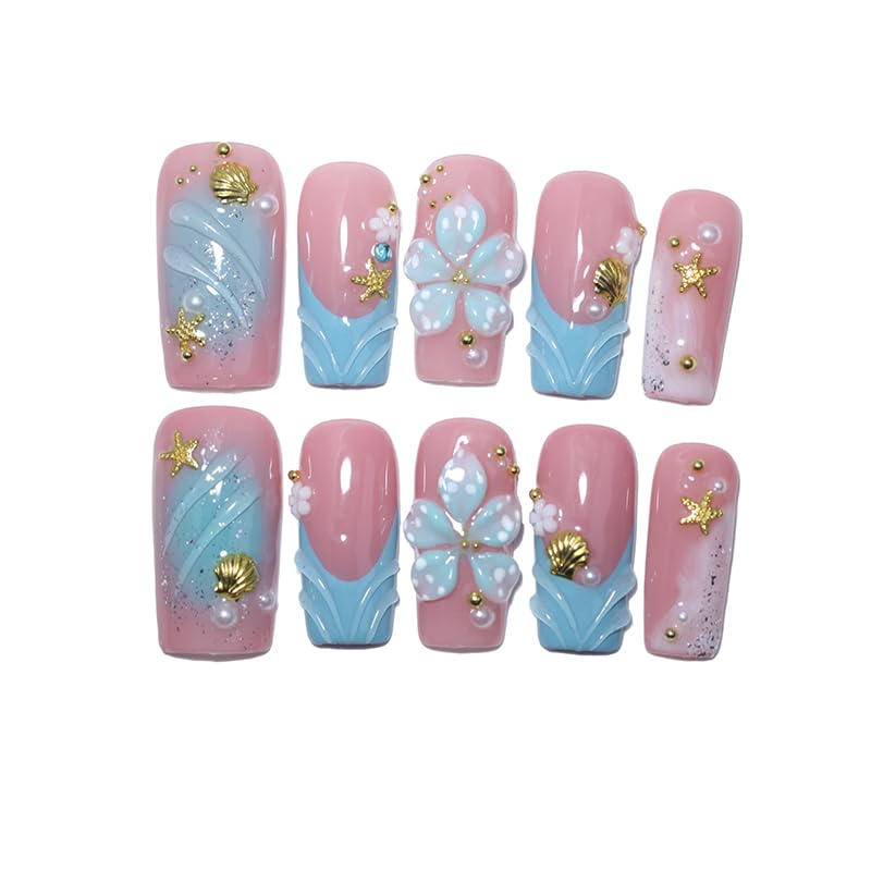Handmade Long Square Press On Nails | Reusable & Salon Quality (O906, M) - color: O906, size: M
