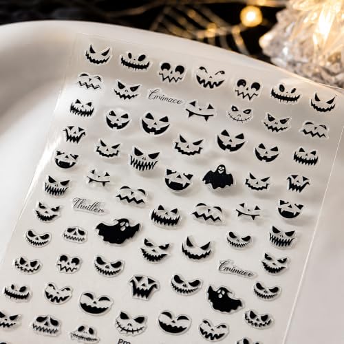 Halloween Nail Stickers for Nail Art Jack O Lantern Pumpkin Grimace Nail Art Stickers Ghost Holiday Cute 5D Embossed Black Nail Decals Self-Adhesive Nails Supply Manicure Sliders for Nails Decoration - color: Halloween Style1