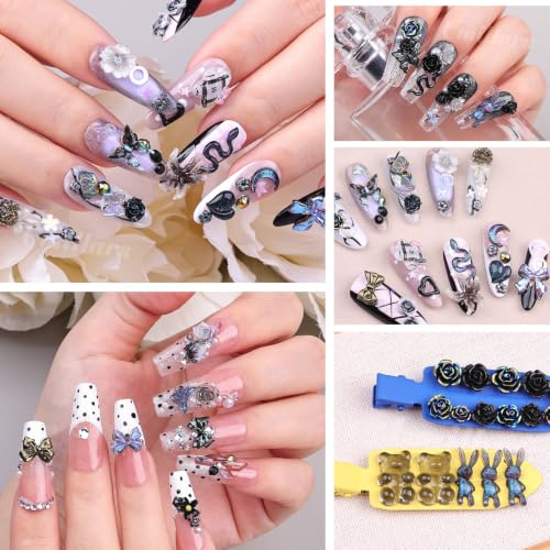 2000Pcs 3D Black Gothic Nail Charms Bulk Y2k Dark Nail Gems for Crafts Set - color: Black