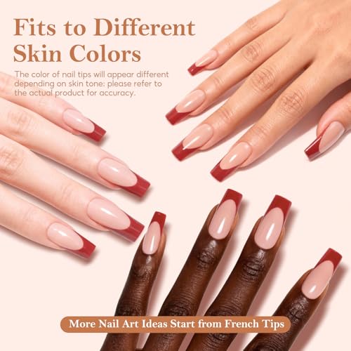 PEACECOLOR French Tip Press On Nails Kit - 150Pcs Long Square Gel Nail Kit with U V/LED Lamp Quick-Dry Nail Glue Base & Top Coat, Complete DIY Manicure Set Fake Nails Gift for Women Girls Home - color: Long Square