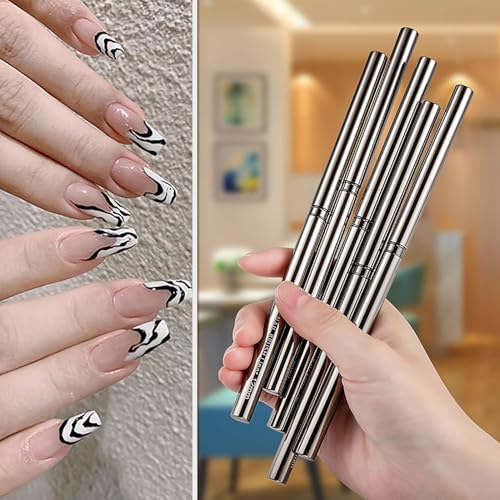 5pcs Nail Liner Brush (6,9,12,15,18mm) Thin Nail Art Brush Finger Nail Paint Brush Nail Detail Brush Nail Design Brushes Nail Pen Acrylic Manicure Brush Tools - color: White