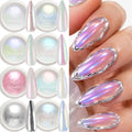 Aurora Chrome Nail Powder, 8pcs Iridescent Mirror Effect with Sponge Sticks