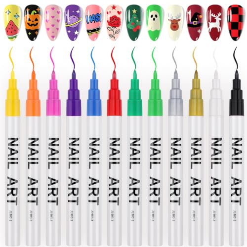 12 Colors Nail Art Pens Set, TOROKOM Nail Art Markers 3D Nail Polish Pens - color: 12 Color-A
