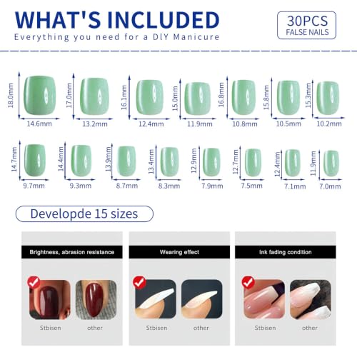 Mint Green Cat Eye Press On Nails Short Square Fake Nails, 30PCS - color: M09-Mint Green