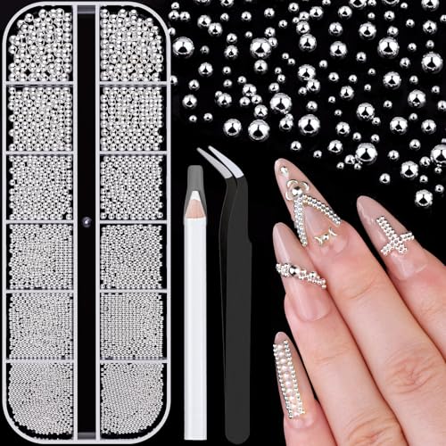 1-3MM Small Nail Beads Metal Caviar Beads Silver Nail Charms and Gems Ball - color: 14 Small Silver Nail Beads